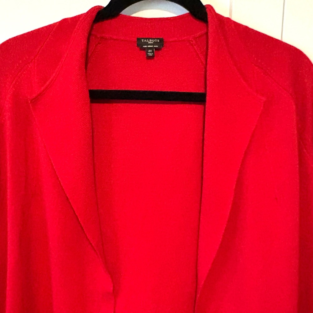 Talbots Women's Holiday Red 100% Merino Wool Coatagan in Size 2X - Picture 3 of 12